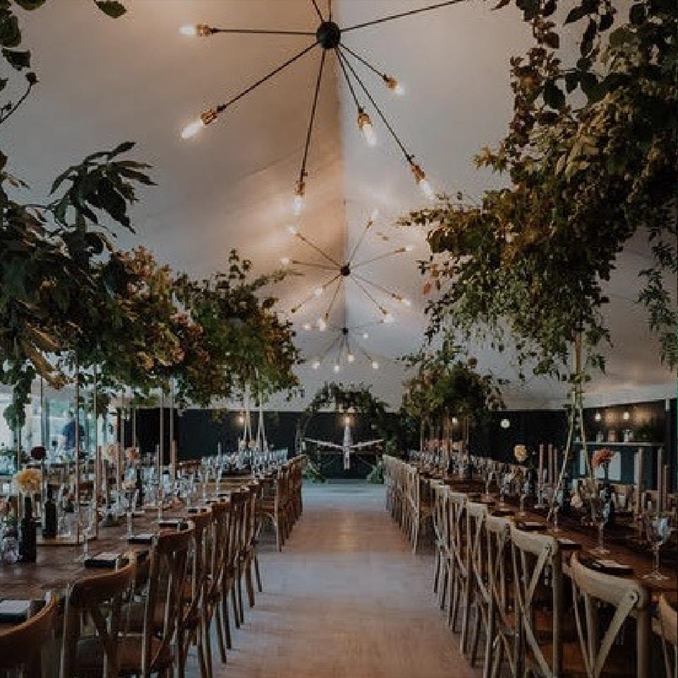 Kinmount Pavilion set up for a wedding feast