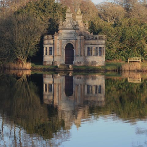 The Bathing House viewed from across a lake